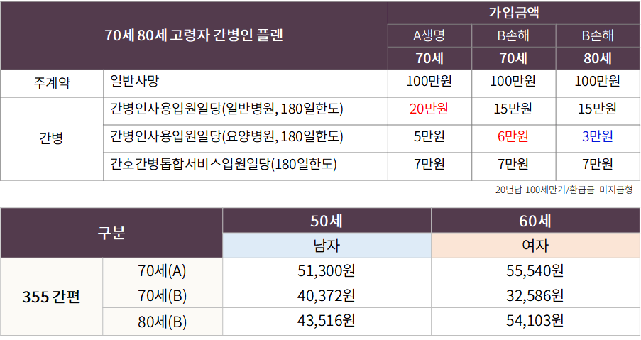간병인 보험 비교 및 추천(2025년) 8 7080 간병인 보험 플랜